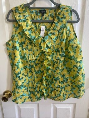 Talbots lemon print sleeveless blouse NWT
